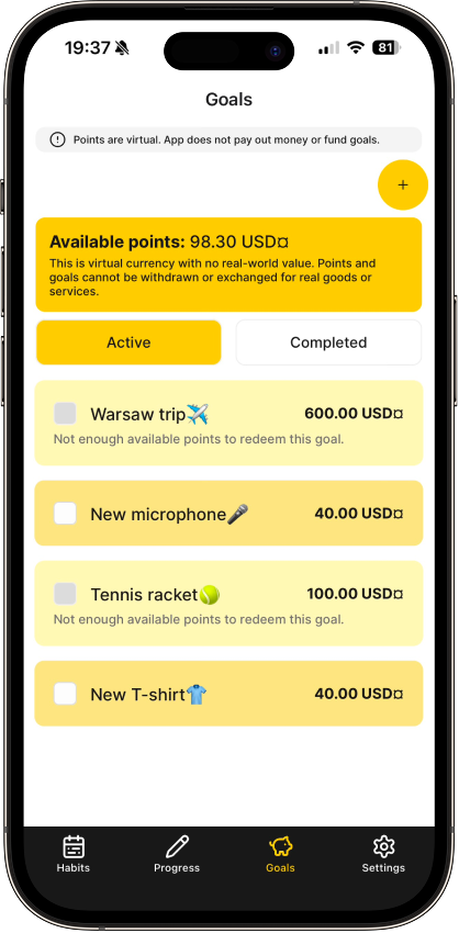 Create Personal Goals screenshot