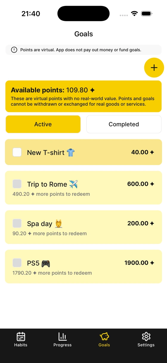 Create Personal Goals screenshot