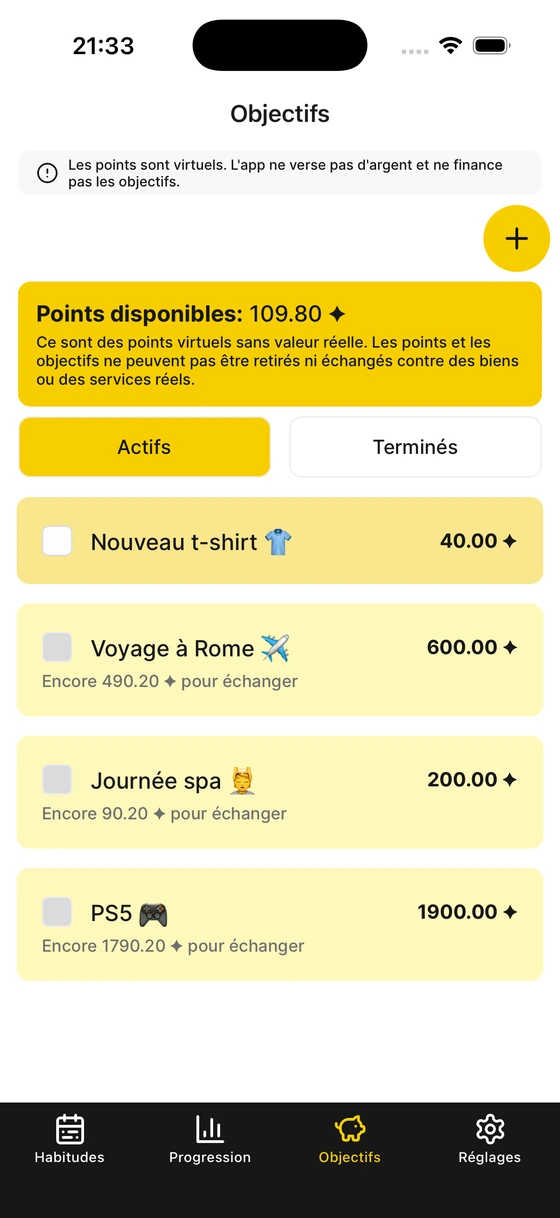 Capture d'écran : Crée des objectifs personnels