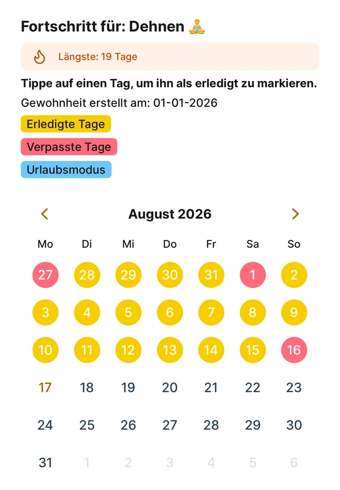 Kalenderansicht in Habit Bank