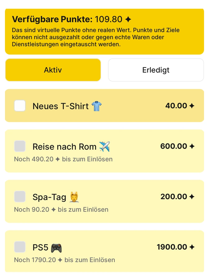 Persönliche Ziele in Habit Bank