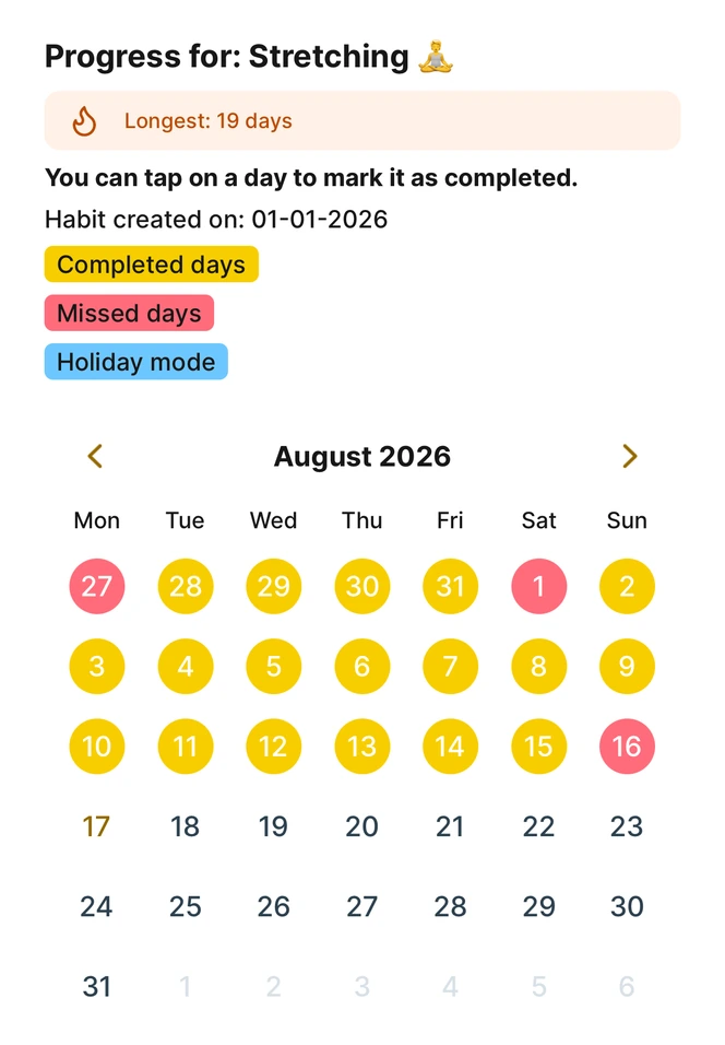 Habit Bank calendar interface