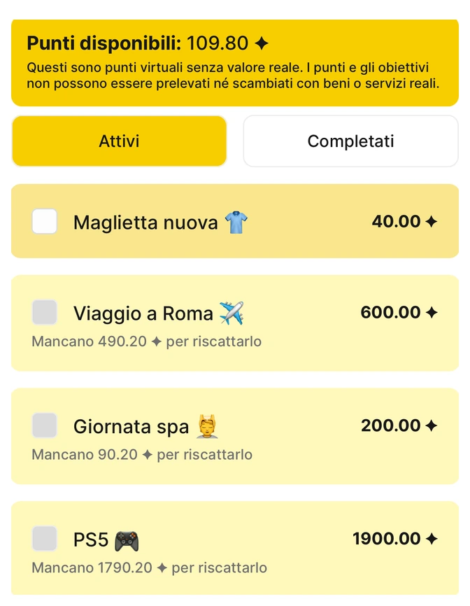 Schermata degli obiettivi personali di Habit Bank